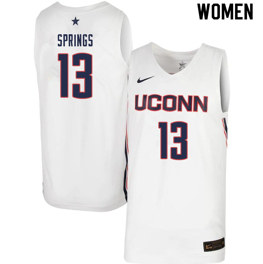 Women #13 Richie Springs Uconn Huskies College Basketball Jerseys Sale-White
